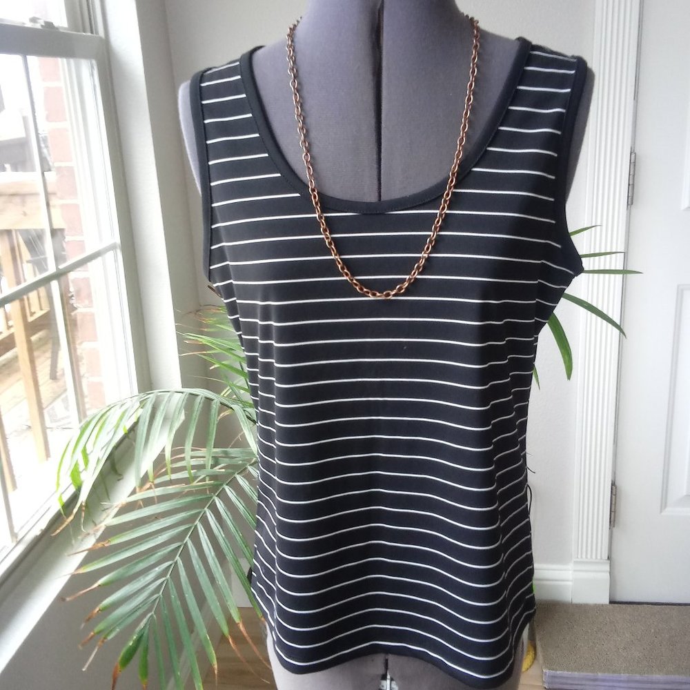 Kathy Ireland Black Tank w/ Mini Stripes - Picture 2 of 8